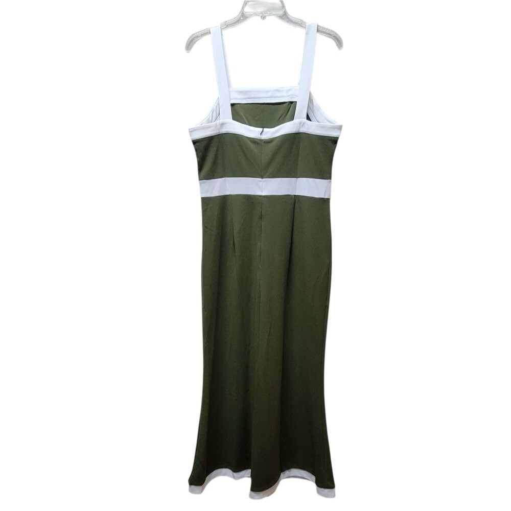 NANYUAYA Elegant Olive Green Maxi Dress with White Accents - NWOT - Picture 4 of 9
